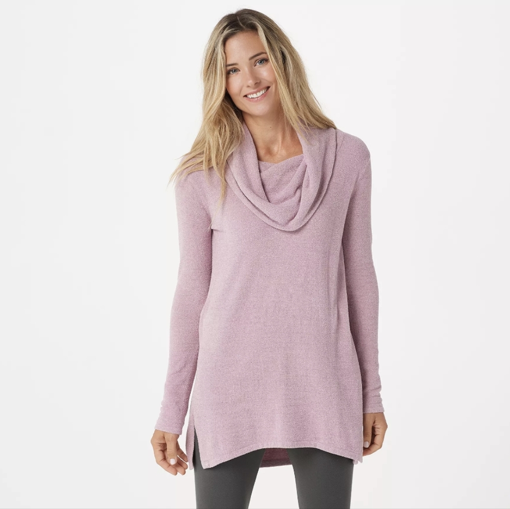 Barefoot Dreams Cozychic Ultra Lite Cowl Neck Tunic Pullover Sweater Pink XL